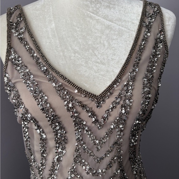 Adrianna Papell Silver Sequin Midi Dress - Picture 2 of 3